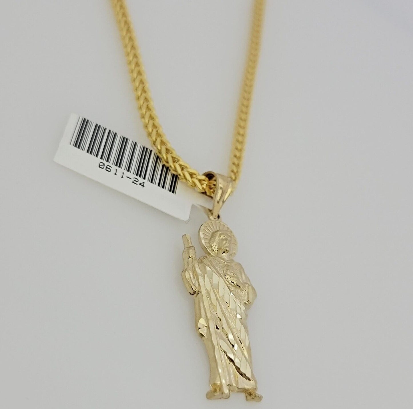 Real 10k Gold Saint Jude Charm Pendant & Franco Chain Necklace SET 2.5mm 18"-24"