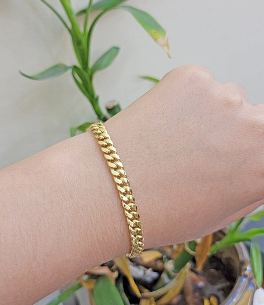 Real 10k Gold Bracelet 7 Inch 7mm Miami Cuban Link 10kt Yellow Gold For Women