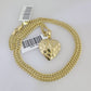 Real 10k Gold Chain Pendant SET Nugget Heart Charm Miami Cuban Link Necklace 2mm