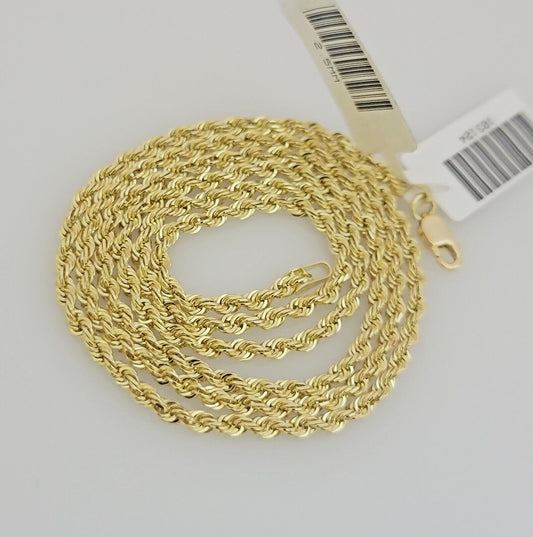 Real 10k Gold Chain Necklace Rope 22 Inch 2.5mm Diamond Cut Solid 10kt Men Women