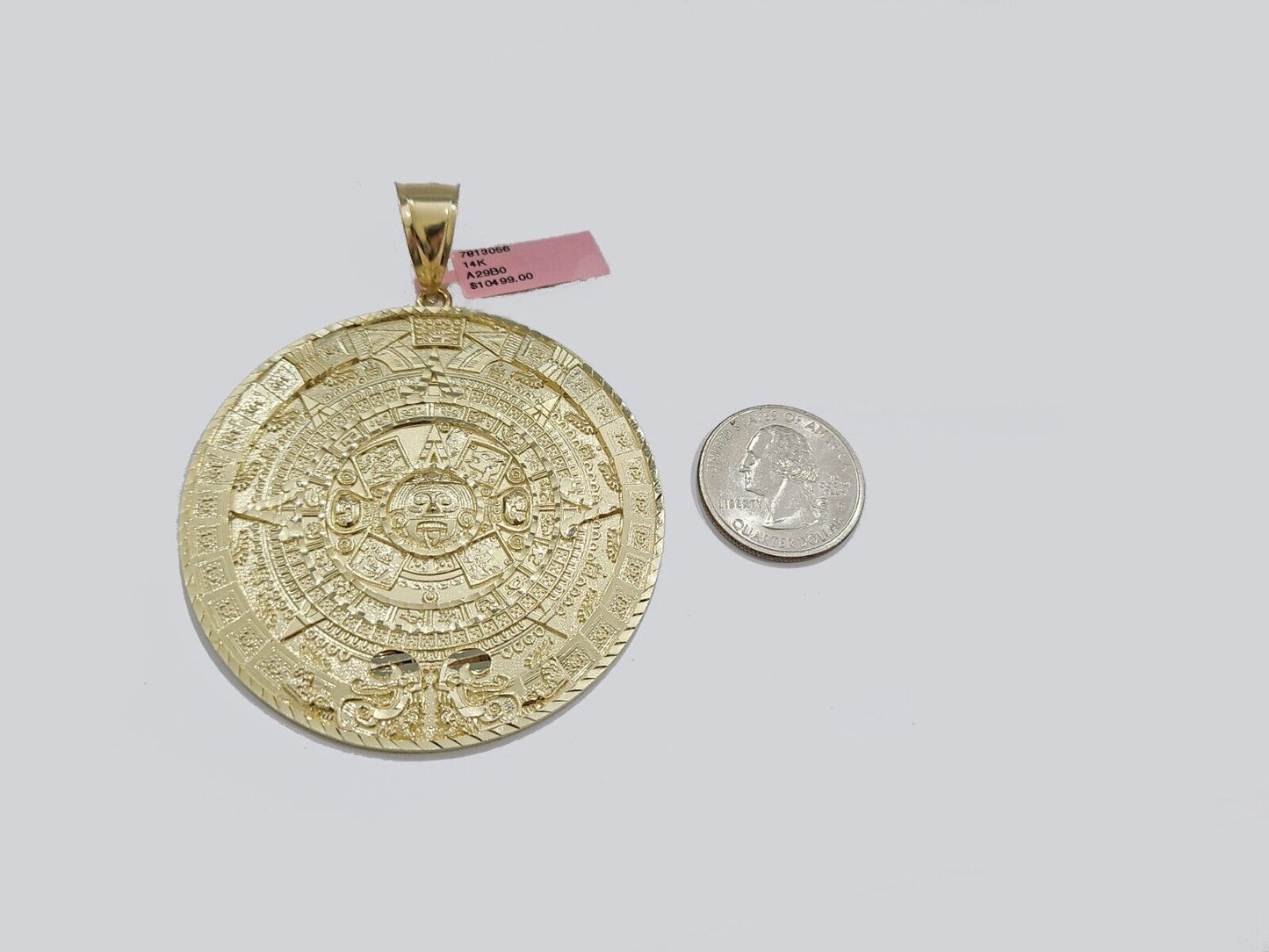 Real 14K Yellow Gold Aztec Calendar Charm Solid Pendant For Chain 14KT Necklace