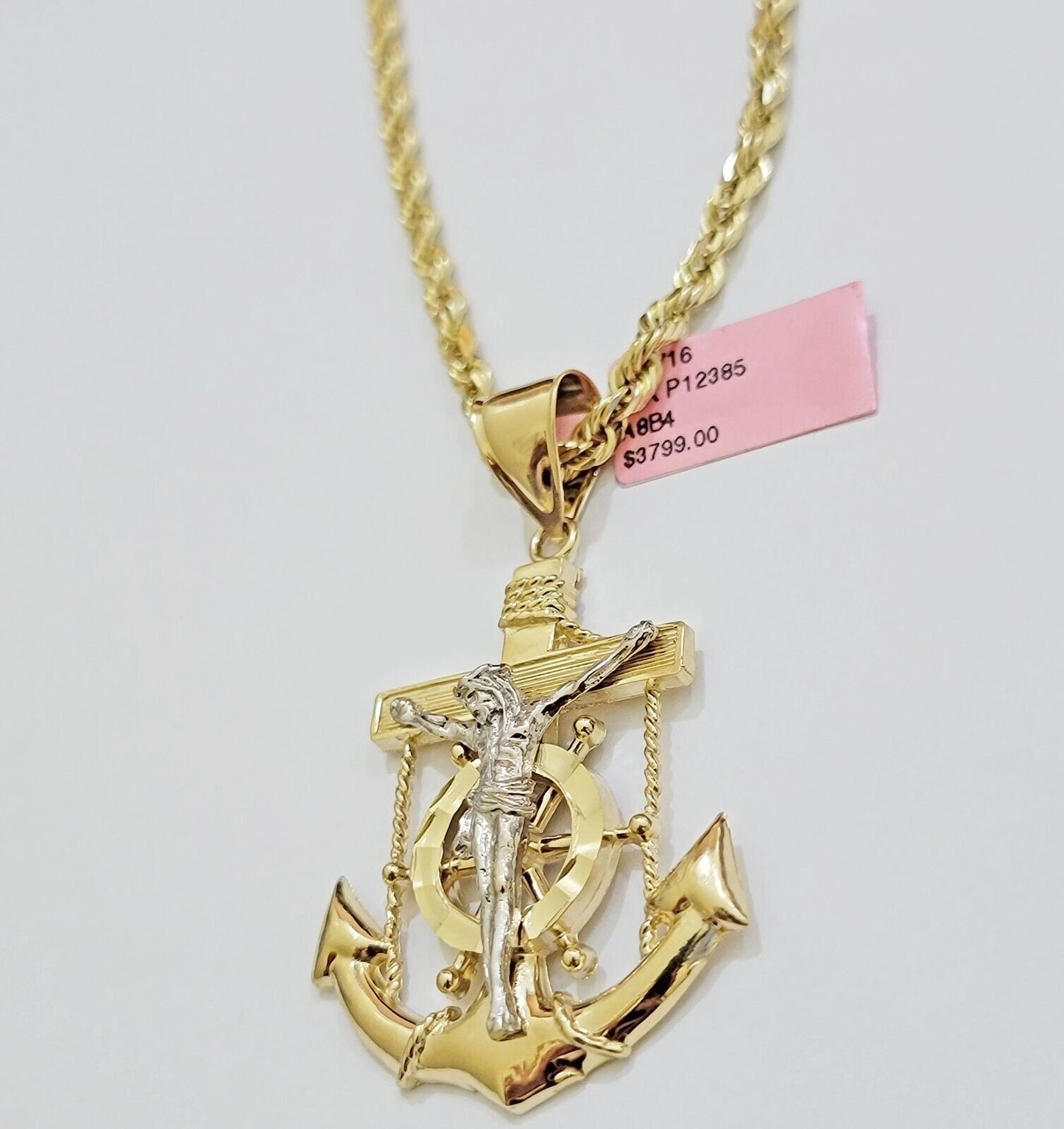 REAL 14k Gold Rope Necklace Anchor Charm Pendant SET SOLID 4mm 24 Inch Necklace