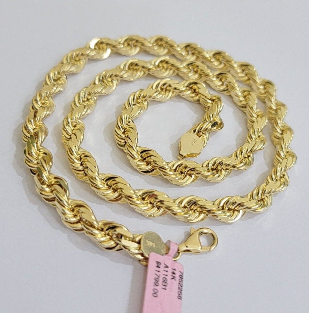 Real 14k Gold Rope Chain Necklace 28 Inch 8mm Mens Diamond cut SOLID 14KT Yellow