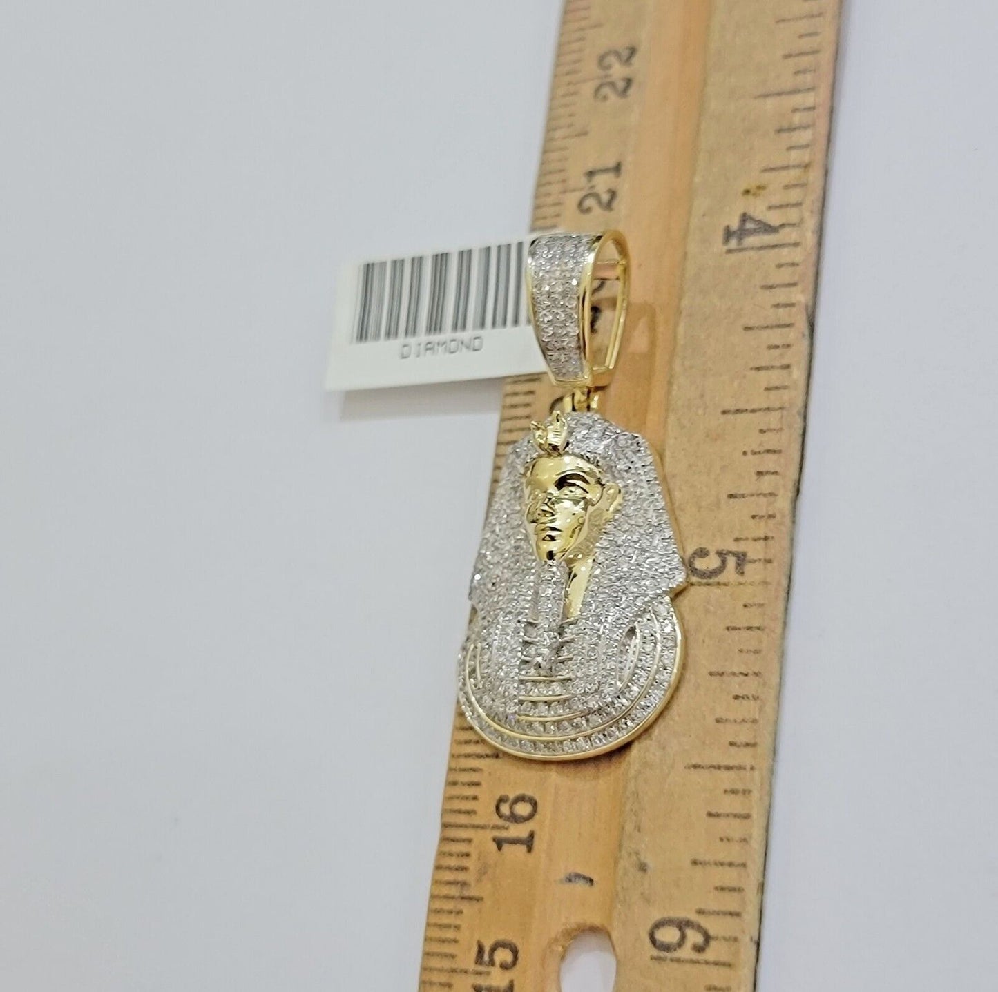 Real Diamond Charm Pendant Pharoah Head 10k Yellow Gold Solid For mens 1.5 Inch