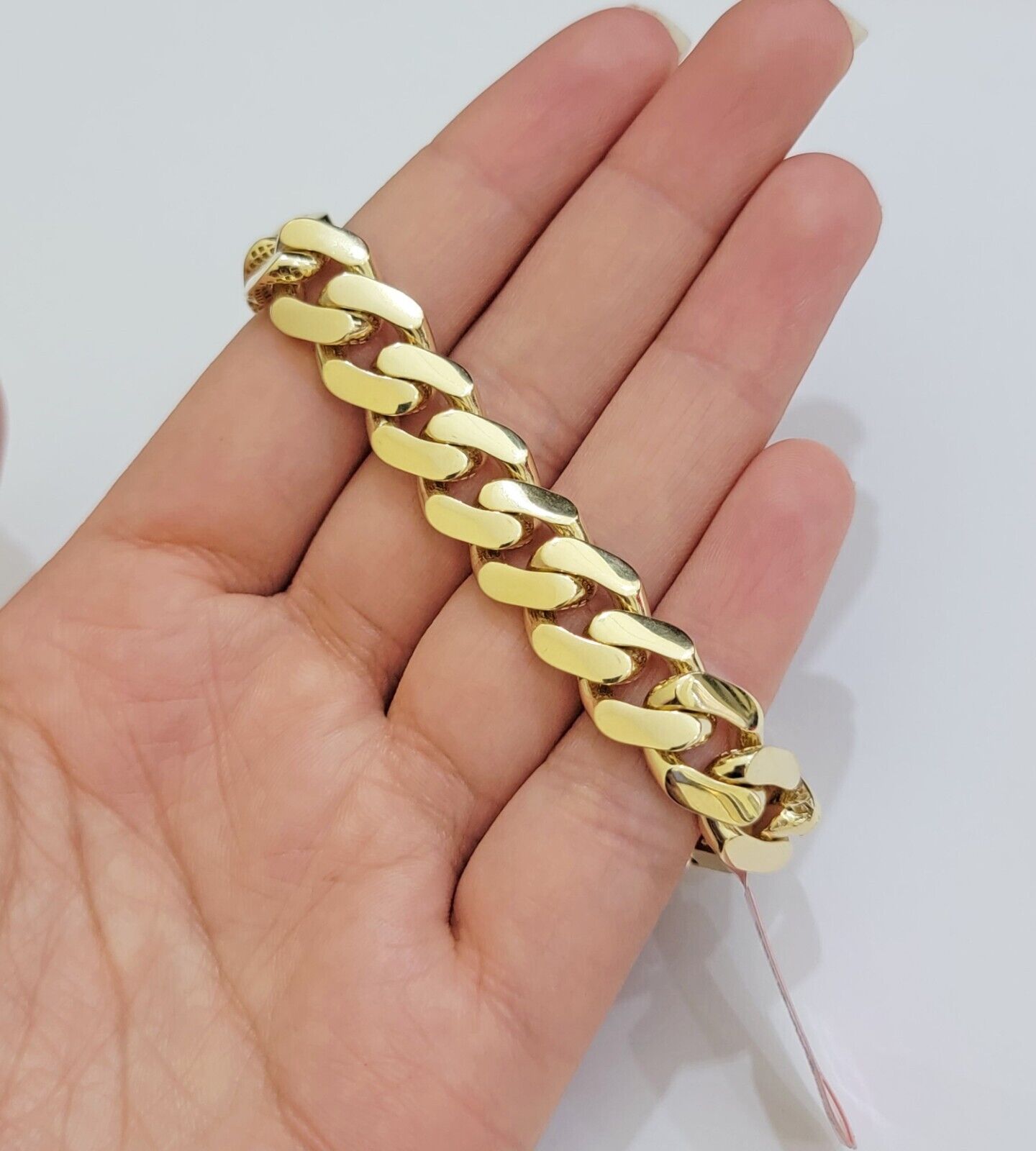 Real 14k Yellow Gold Bracelet Monaco Cuban Link 10mm inch Mens