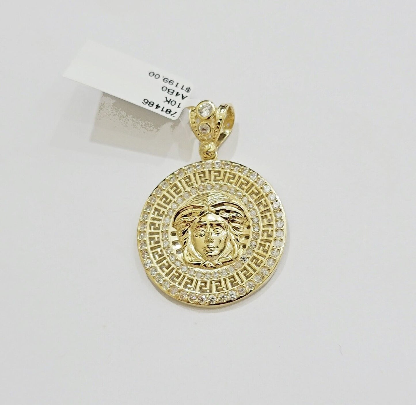 Real 10k Yellow Gold Charm Pendant Medusa Head 1.5" With Stones 10kt for Chain