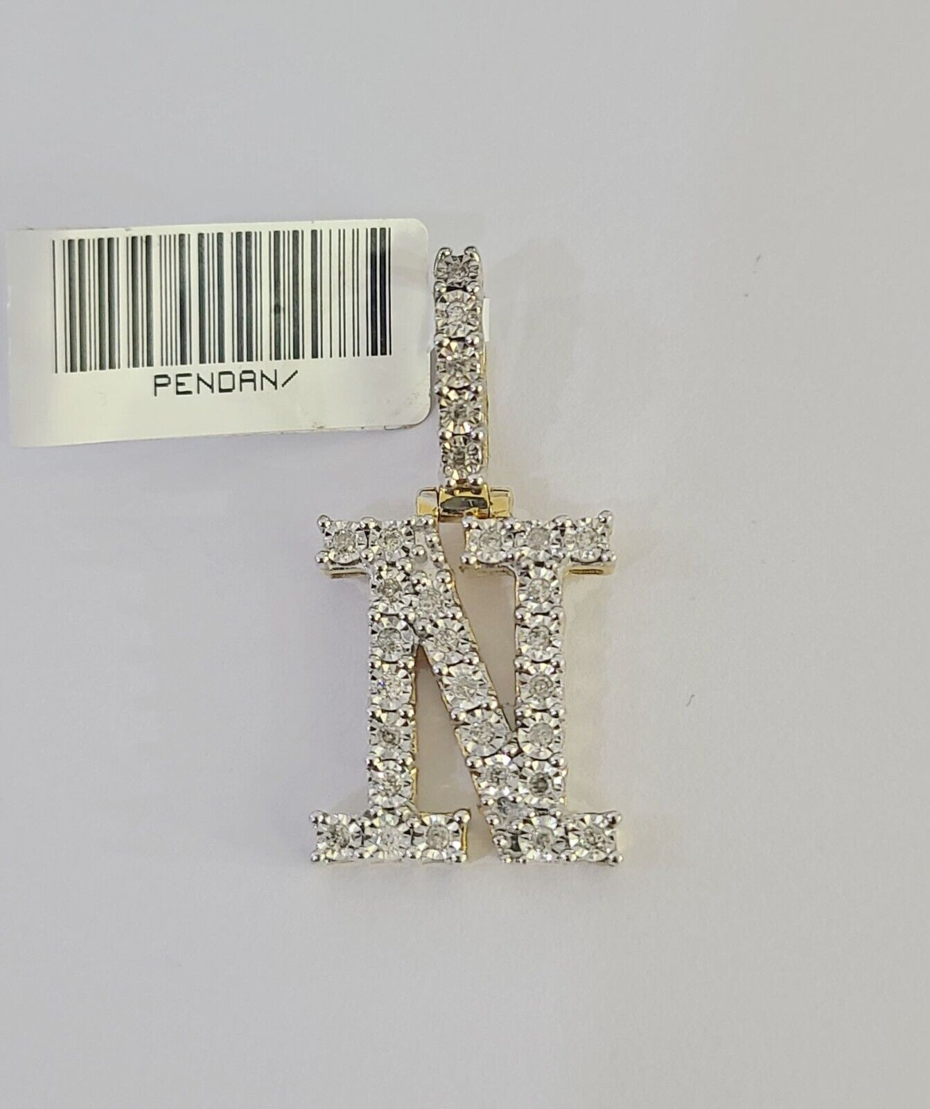 Real 10k Gold Necklace Chain Diamond N Alphabet Charm SET 3mm Miami Cuban Link