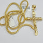 REAL 10k Gold Cross Pendant Franco Chain Necklace 20" - 26 Inch & Jesus Crucifix