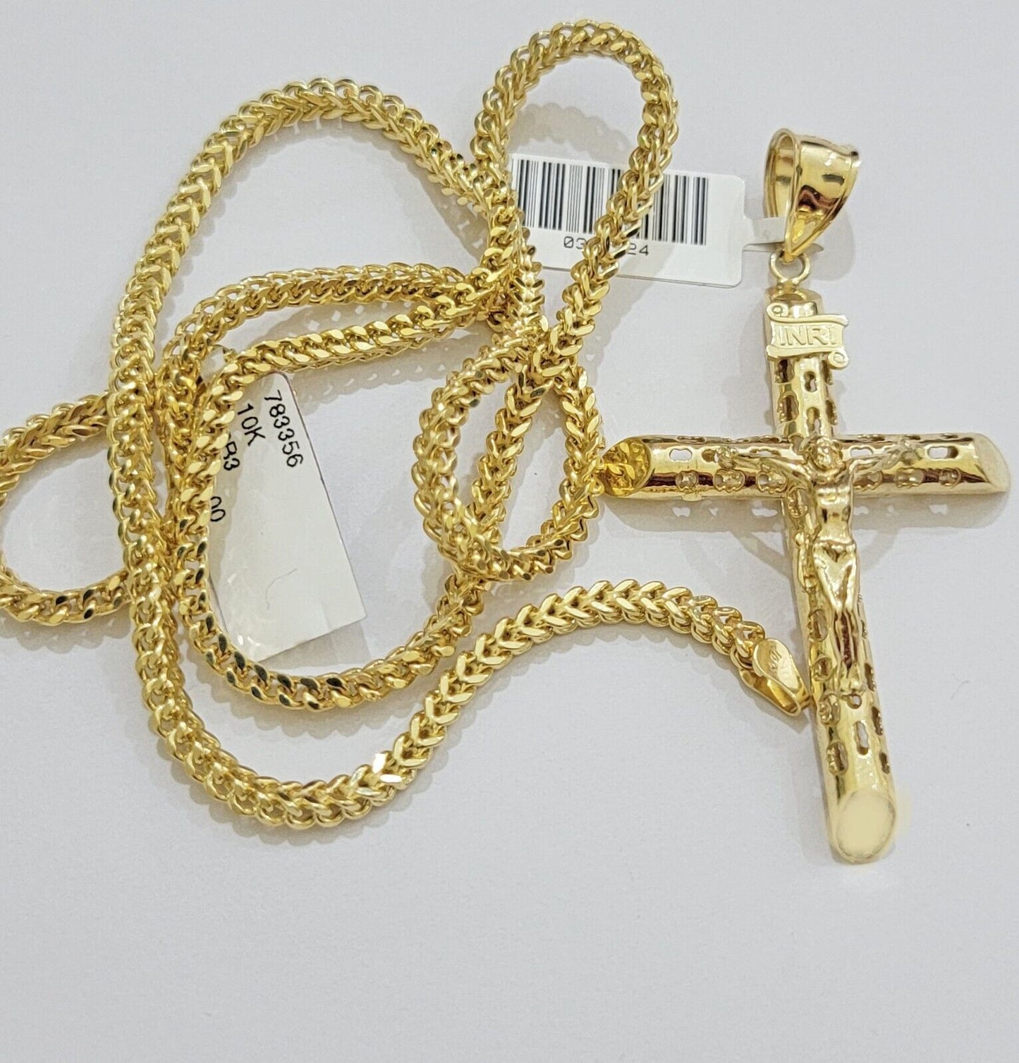 REAL 10k Gold Cross Pendant Franco Chain Necklace 20" - 26 Inch & Jesus Crucifix