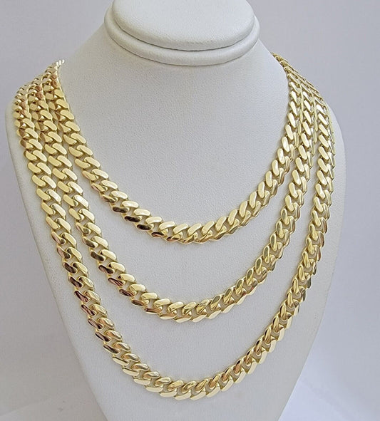 Real 14K Yellow Gold Chain Necklace Royal Monaco Cuban Link 7mm 20"- 24" ,Hollow