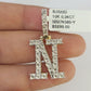 Real 10k Gold Necklace Chain Diamond N Alphabet Charm SET 3mm Miami Cuban Link