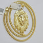 REAL 10k Gold Franco Necklace Charm Lion Head Pendant SET 20 - 26 Inch 3mm Chain