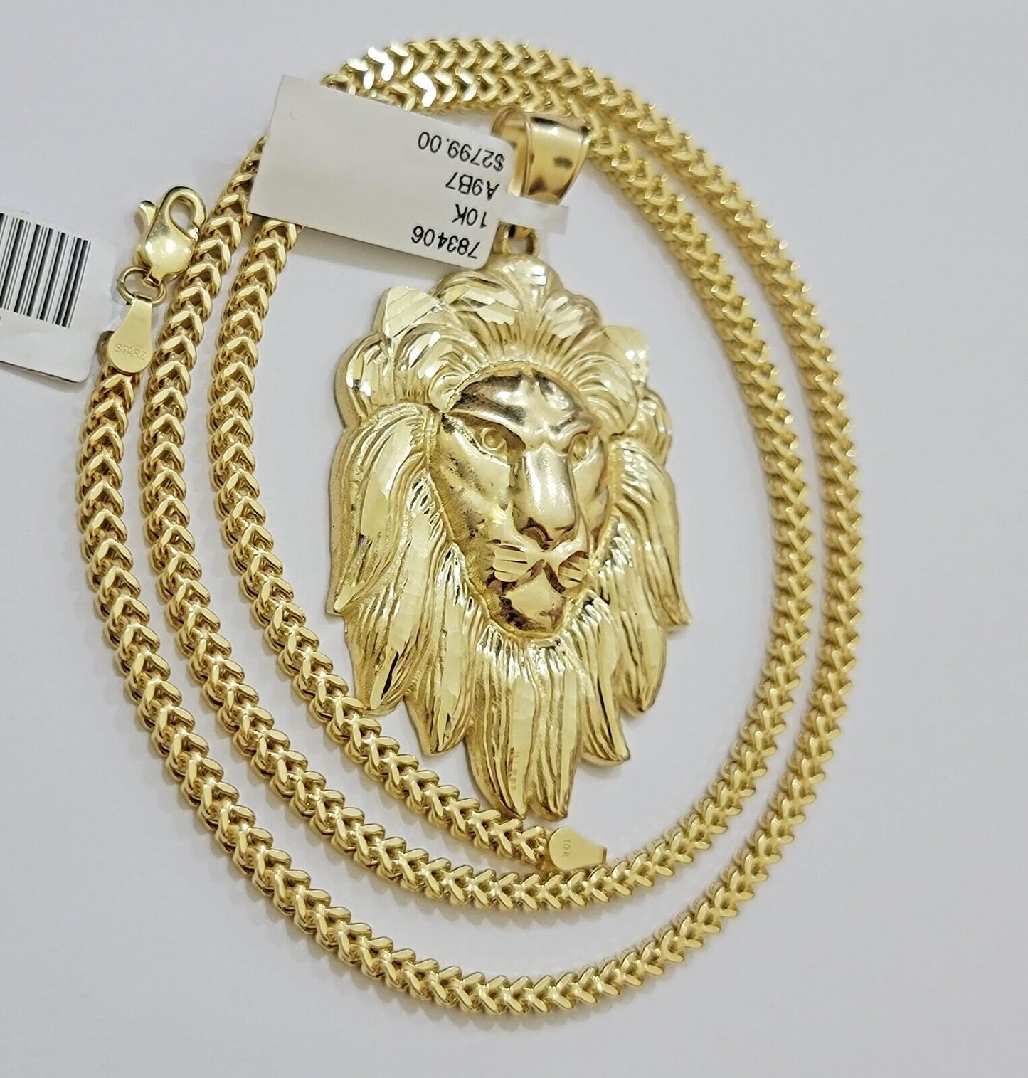 REAL 10k Gold Franco Necklace Charm Lion Head Pendant SET 20 - 26 Inch 3mm Chain