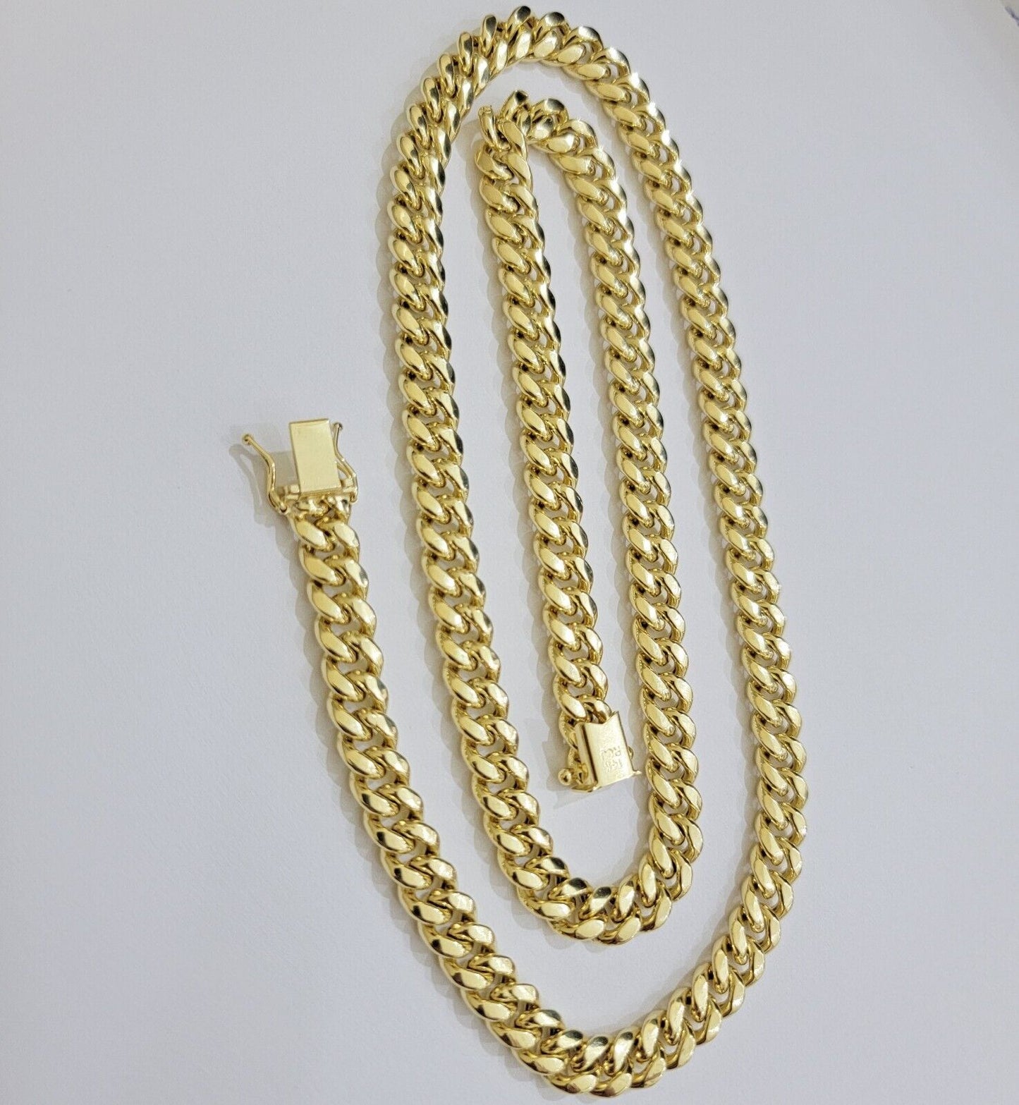 14k Gold Chain Necklace 22 Inch Miami Cuban Link 8mm Box Lock Real 14KT For Mens