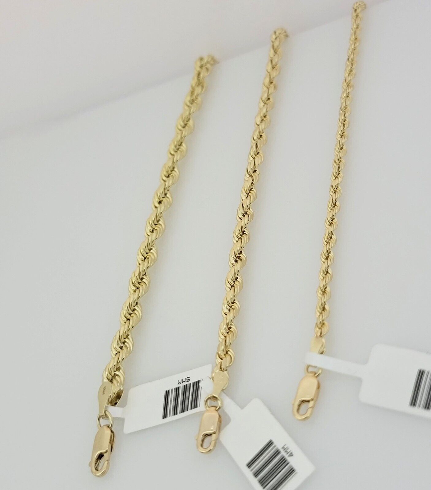 Real 10k Yellow Gold Chain Rope Necklace 3mm 4mm 5mm 18" 20" 22" 24" 26" 28" 30"