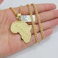 Real 10k Gold Chain & AFRICA Map Charm Pendant SET 24 Inch Cuban Link Necklace