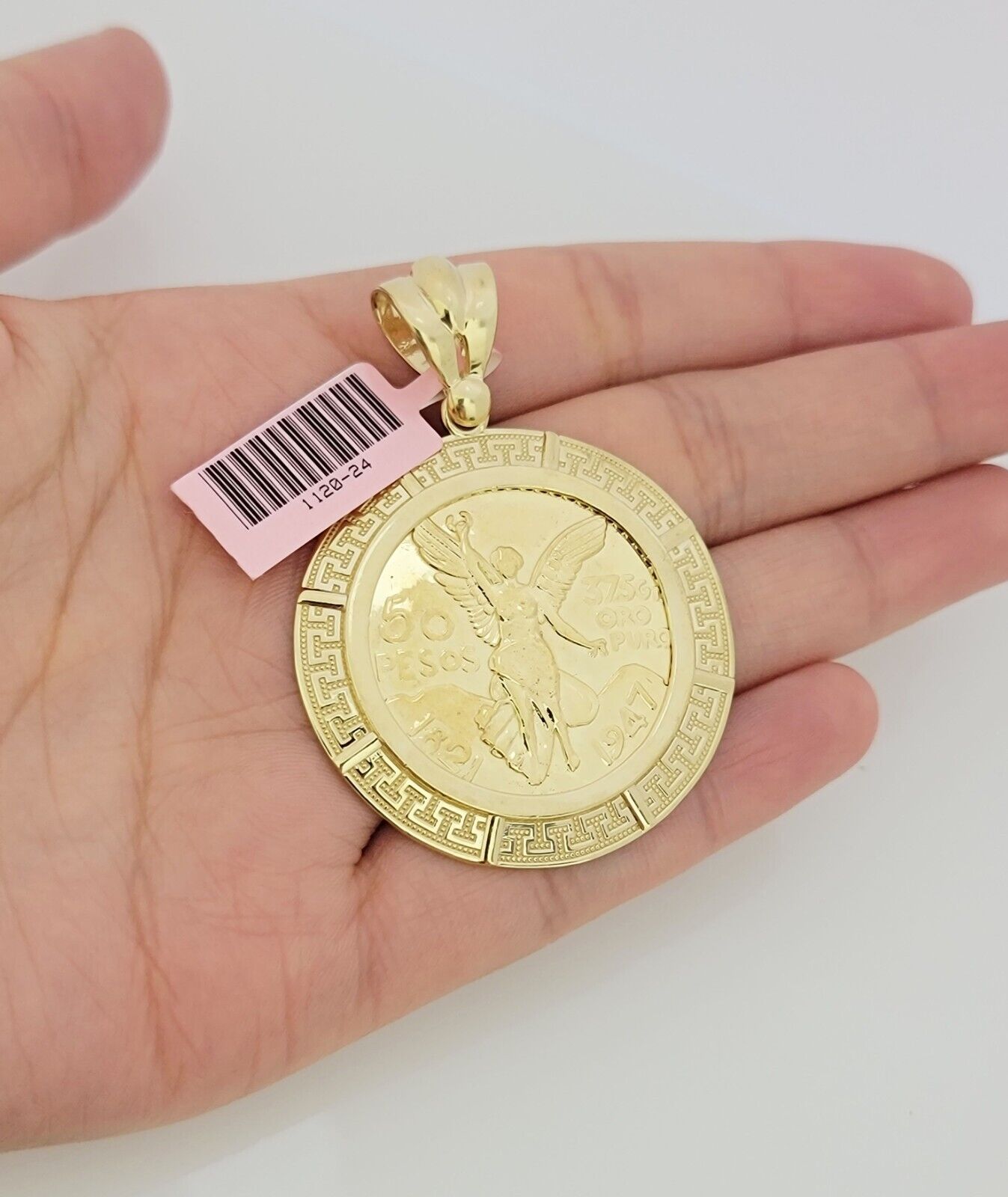 Real 14k Gold 1947 Mexican Centenario 50 Gold Pesos Copy Coin With Bezel Pendant