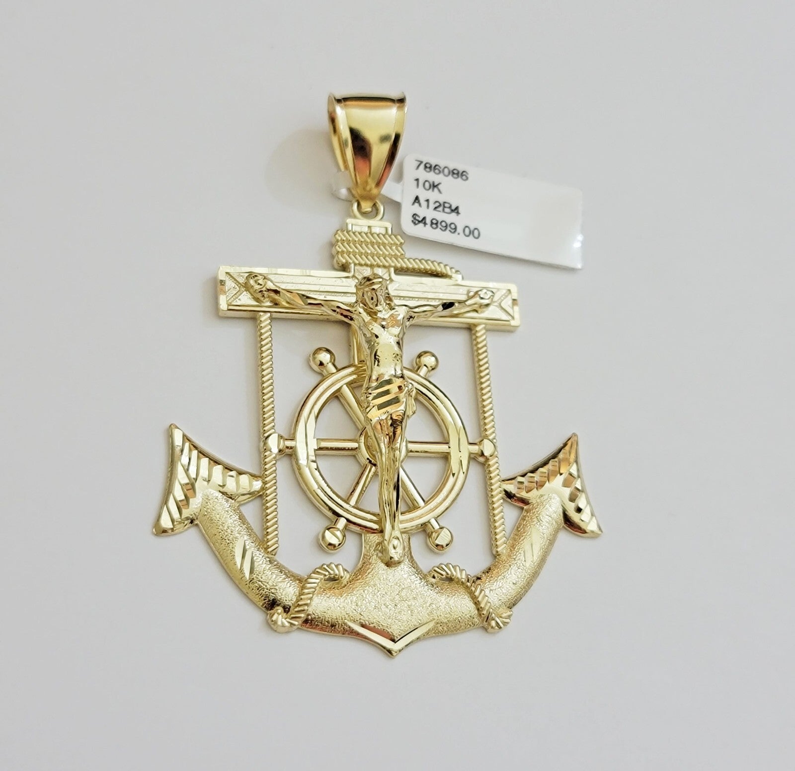 Real 10k Yellow Gold charm Pendant Anchor Cross 2.5 Inch For Men's 10KT / CAL
