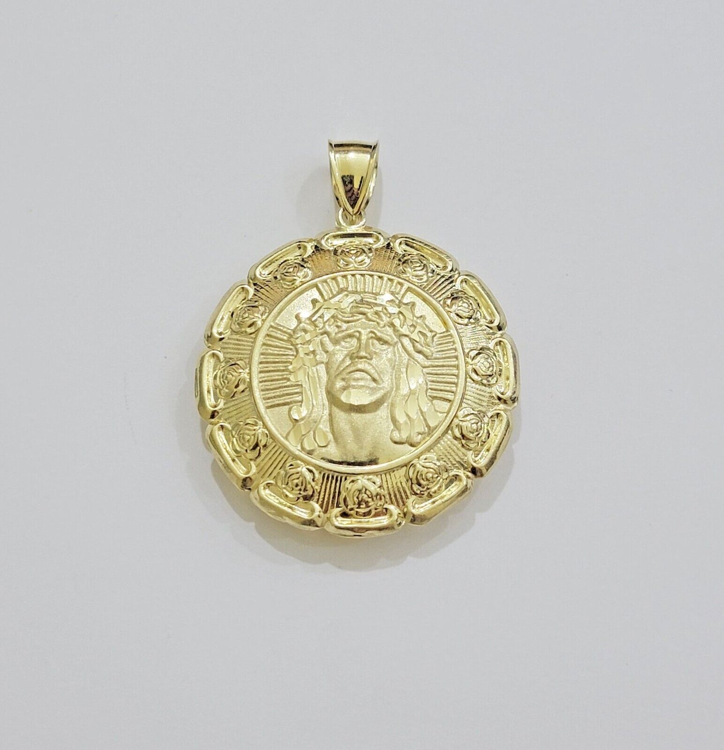 Real 10k Yellow Gold Charm Pendant Jesus Head Face & Virgin Mary 2 Inch 10KT Men