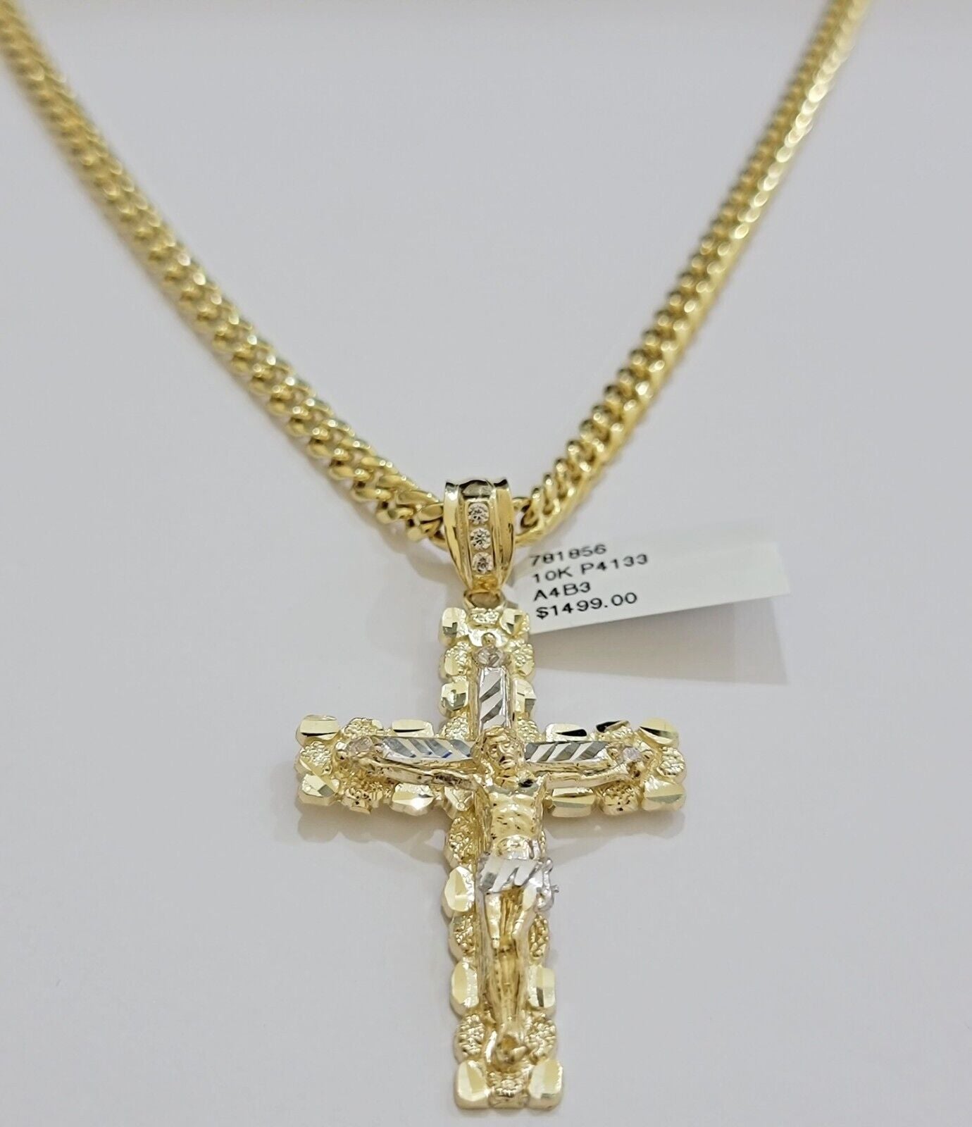 Real 10k Gold Cross Pendant Necklace 24 Inch SET Chain 5mm Miami Cuban Link 10KT