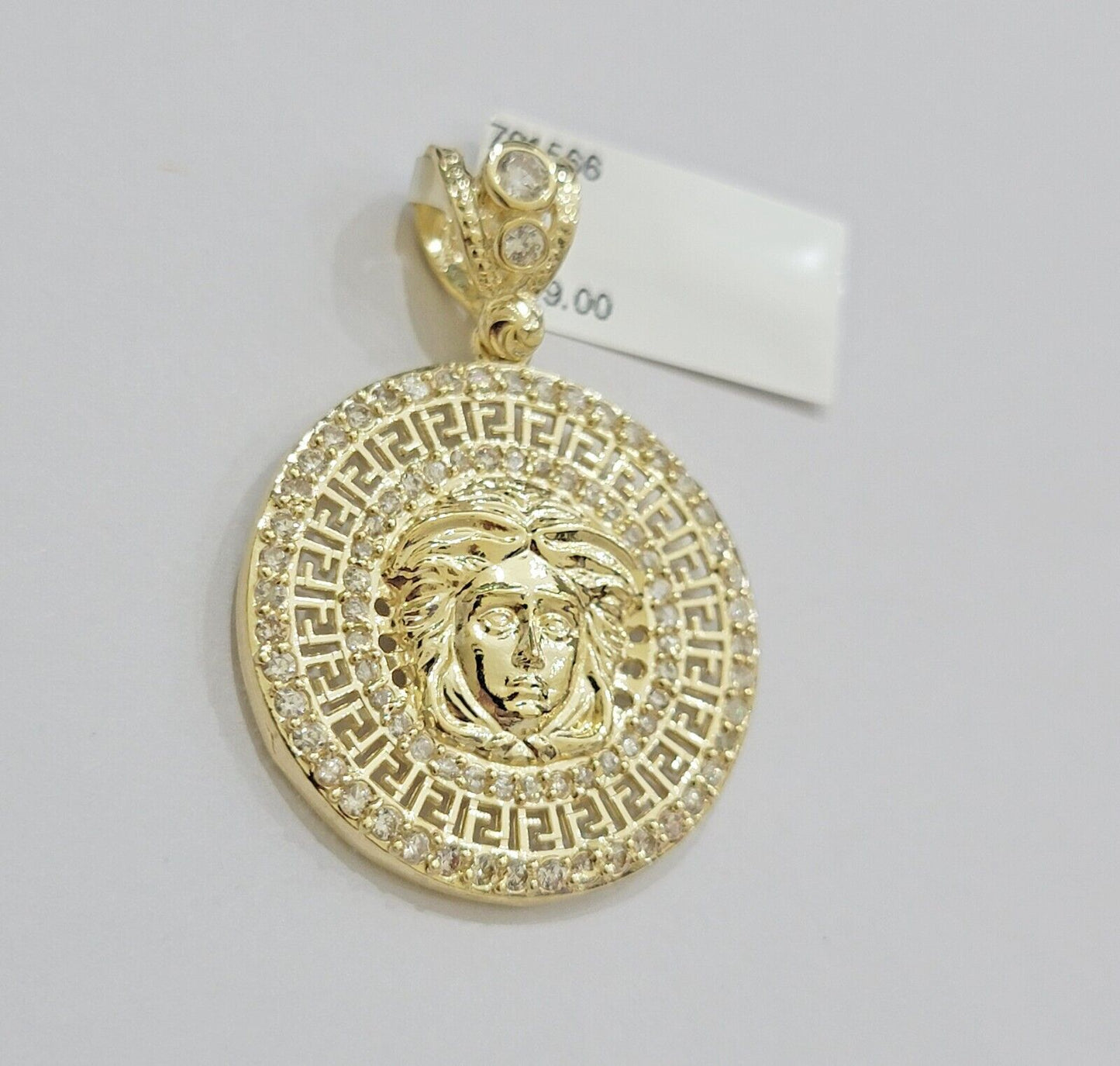 Real 10k Yellow Gold Charm Pendant Medusa Head 1.5" With Stones 10kt for Chain