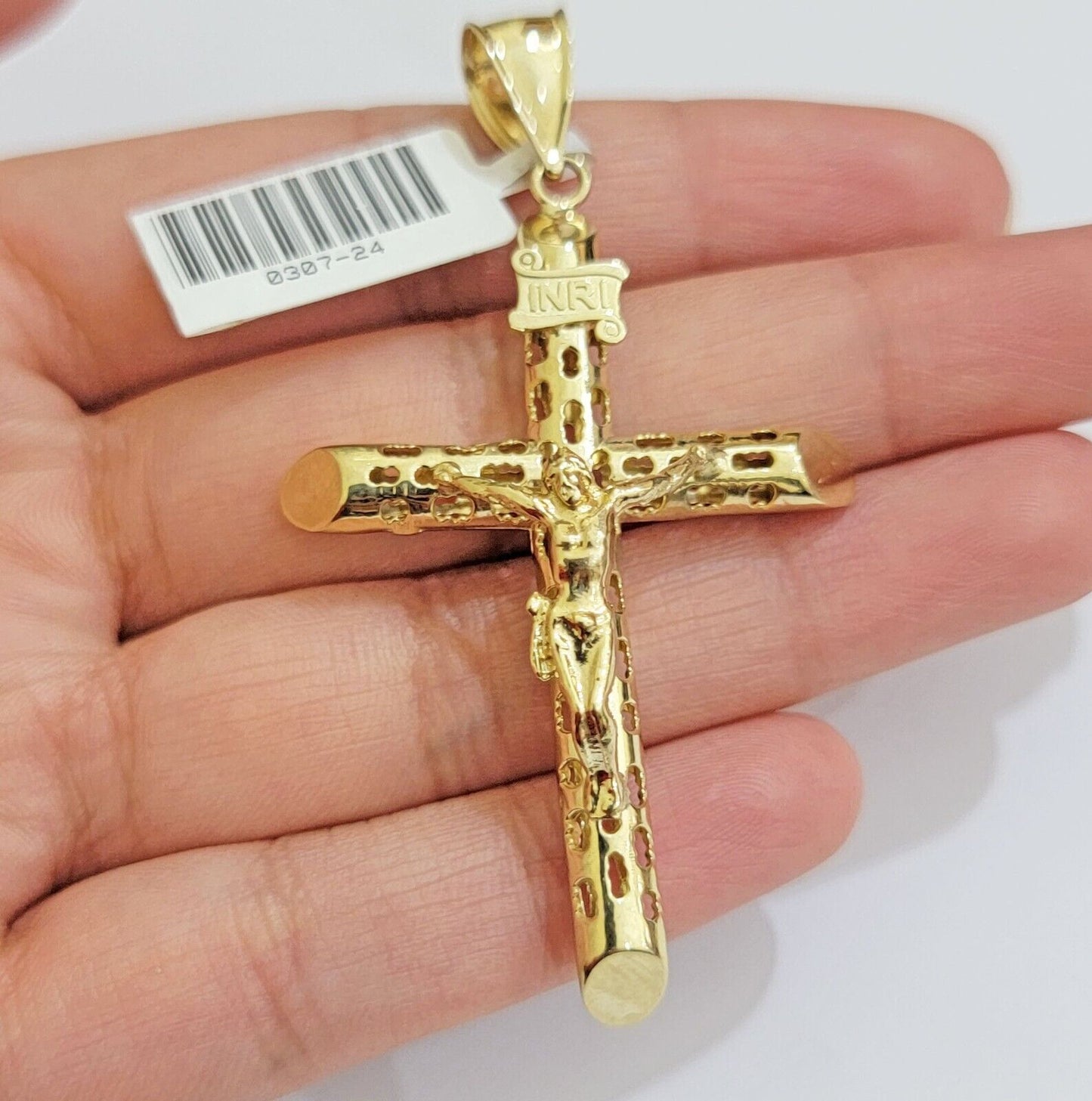 REAL 10k Gold Cross Pendant Franco Chain Necklace 20" - 26 Inch & Jesus Crucifix