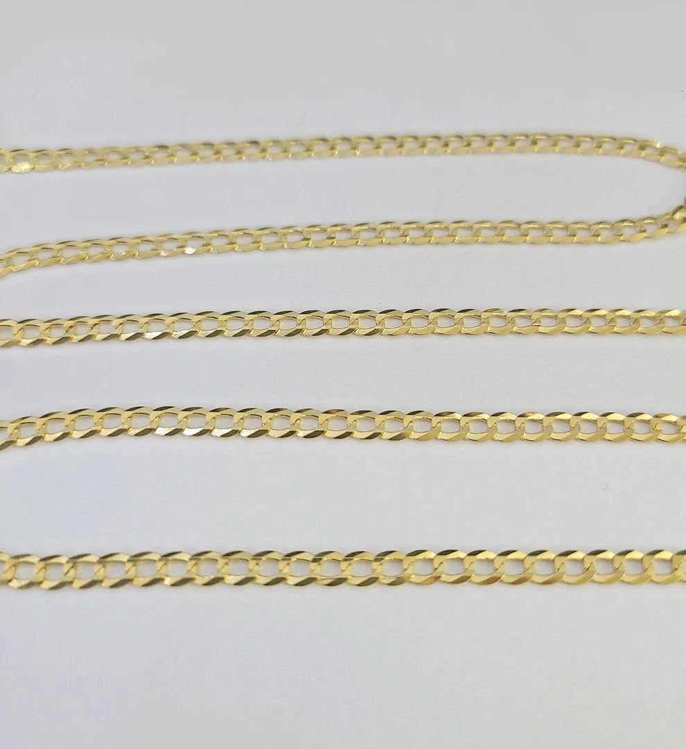Real 18kt Cuban Curb Chain Necklace 3mm 22 Inch Yellow Gold Men Women SOLID