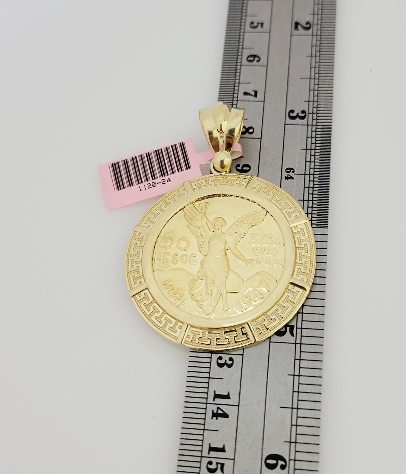 Real 14k Gold 1947 Mexican Centenario 50 Gold Pesos Copy Coin With Bezel Pendant