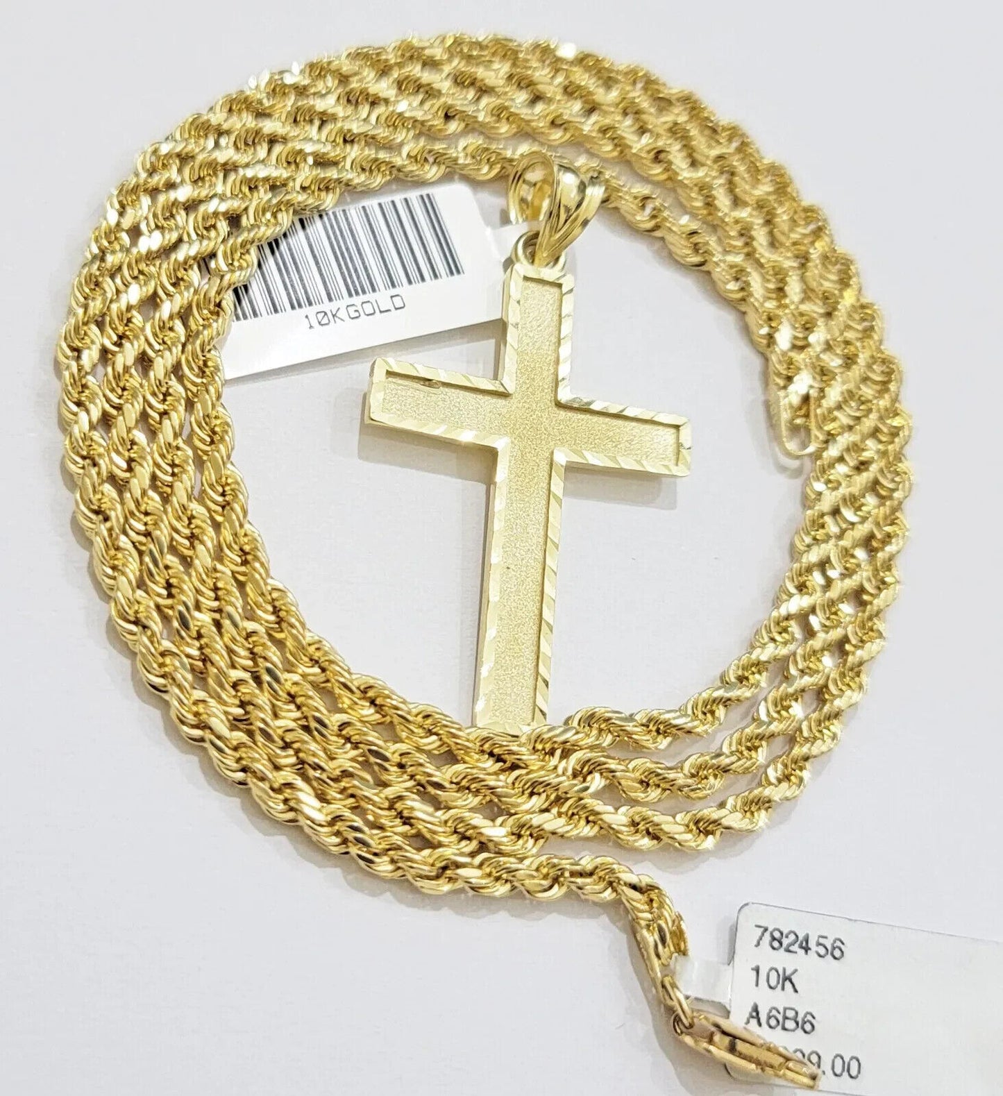 10k Gold Rope Chain Cross pendant Set 3mm 26 Inch Necklace & Charm REAL 10kt