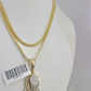 10K Solid Gold Miami Cuban Chain SET Diamond Praying Hands Charm 18"-26" 2.5mm