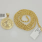 Real 10k Gold Chain Pendant SET World Is Your Charm  Rope Necklace 3mm 22 Inch