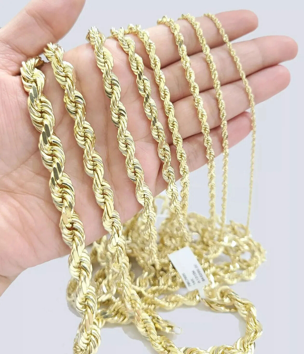 14k Yellow Gold Rope Chain Necklace SOLID 18-30 Inch 3mm-10mm Diamond Cuts, REAL