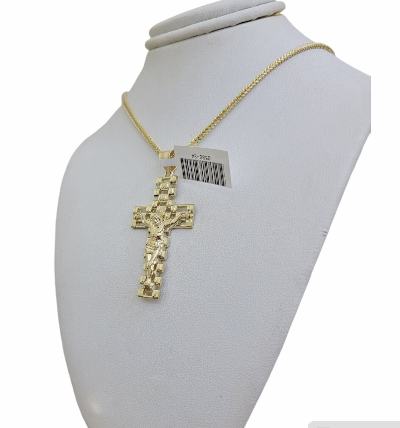 Real 10k Gold Franco Chain Cross Charm SET 20 Inch 2mm Necklace Jesus Pendant