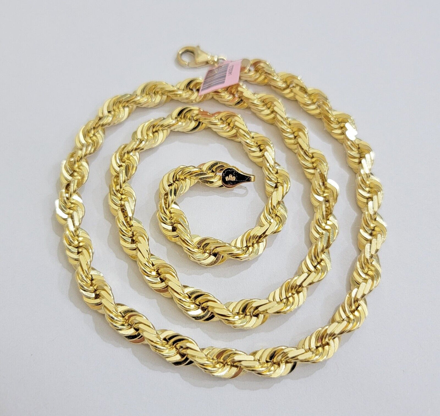 Real 14k Rope Necklace Chain 26 Inch 7mm Mens Diamond Cut 14kt Yellow Gold SOLID