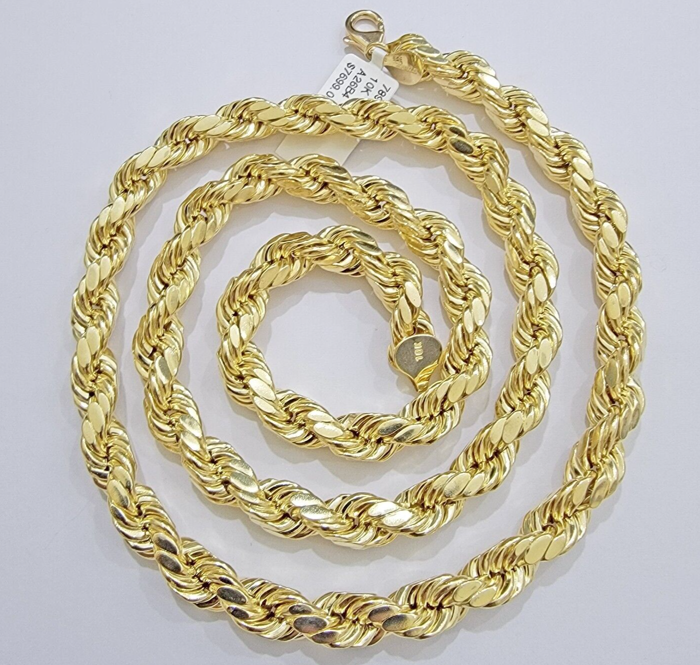 10k Yellow Gold Rope Chain Necklace 22 Inch 8mm Diamond Cuts Men's REAL 10KT