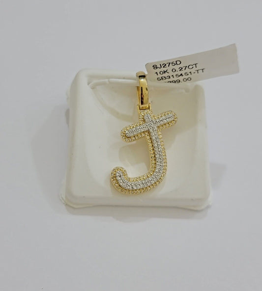 Real 10k Yellow Gold J Charm Pendant Letter Initial With Diamonds For Mens