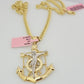 Real 14k Gold Necklace Anchor Charm Pendant SET Miami Cuban Link Chain 5mm 22"