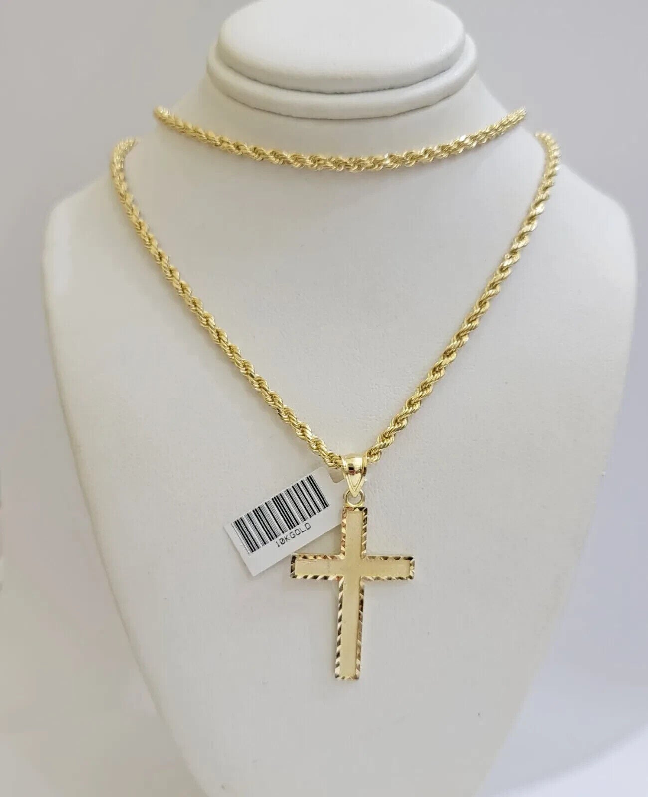 10k Gold Rope Chain Cross pendant Set 3mm 26 Inch Necklace & Charm REAL 10kt