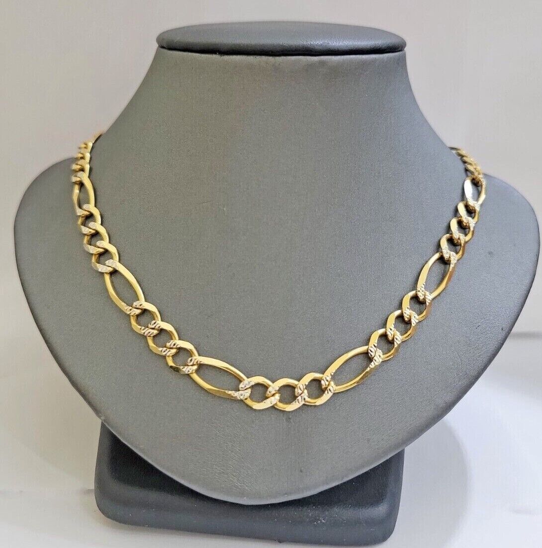 Figaro Link Chain Real 10k Yellow Gold 8mm Necklace 18- 30 Inch Solid Two Tone