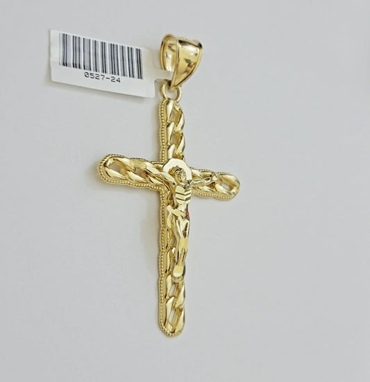 Real 10k Yellow Gold Cross charm Hollow Jesus Pendant 2.2 Inch For Mens 10KT /AS