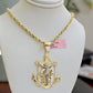 REAL 14k Gold Rope Necklace Anchor Charm Pendant SET SOLID 4mm 22 Inch Necklace