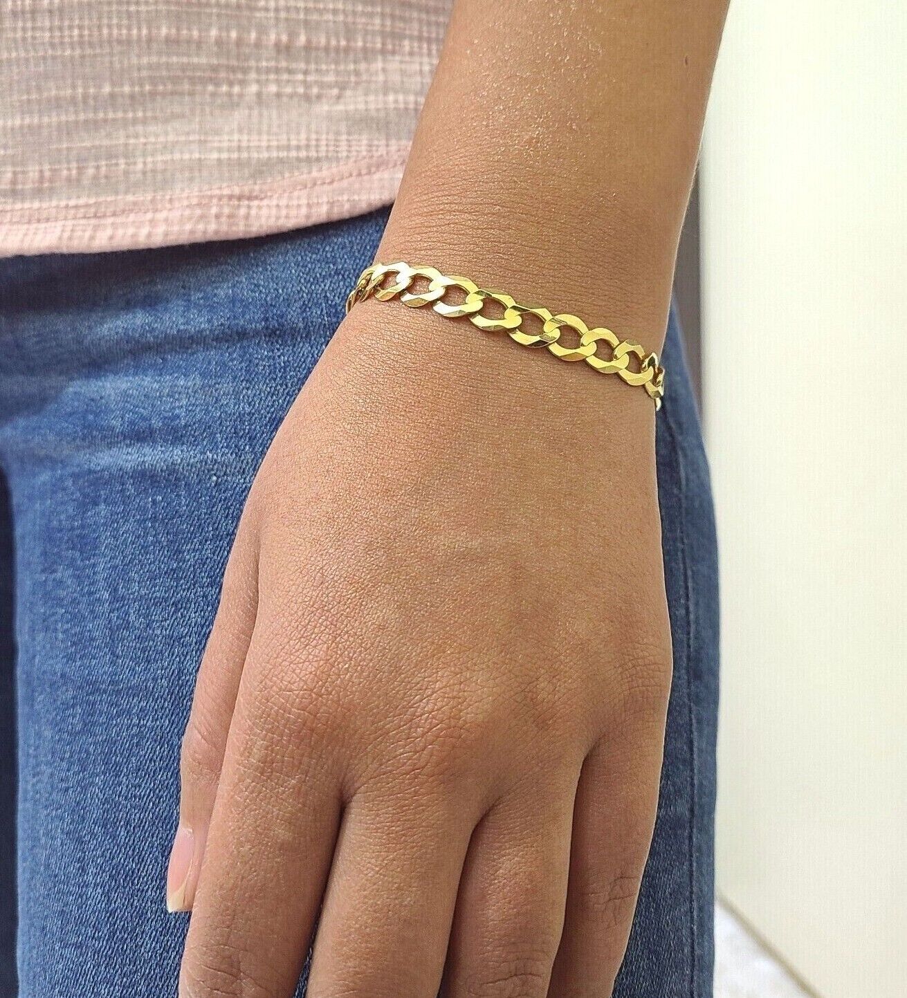 Real 10k Yellow Gold Bracelet Solid Cuban Link 7 Inch 7mm 10kt Women Bracelet