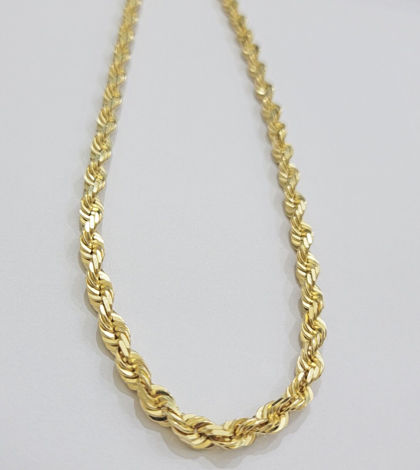 Solid 14k Gold Rope Chain Necklace 26 Inch 6mm Real 14kt Yellow Gold Diamond Cut