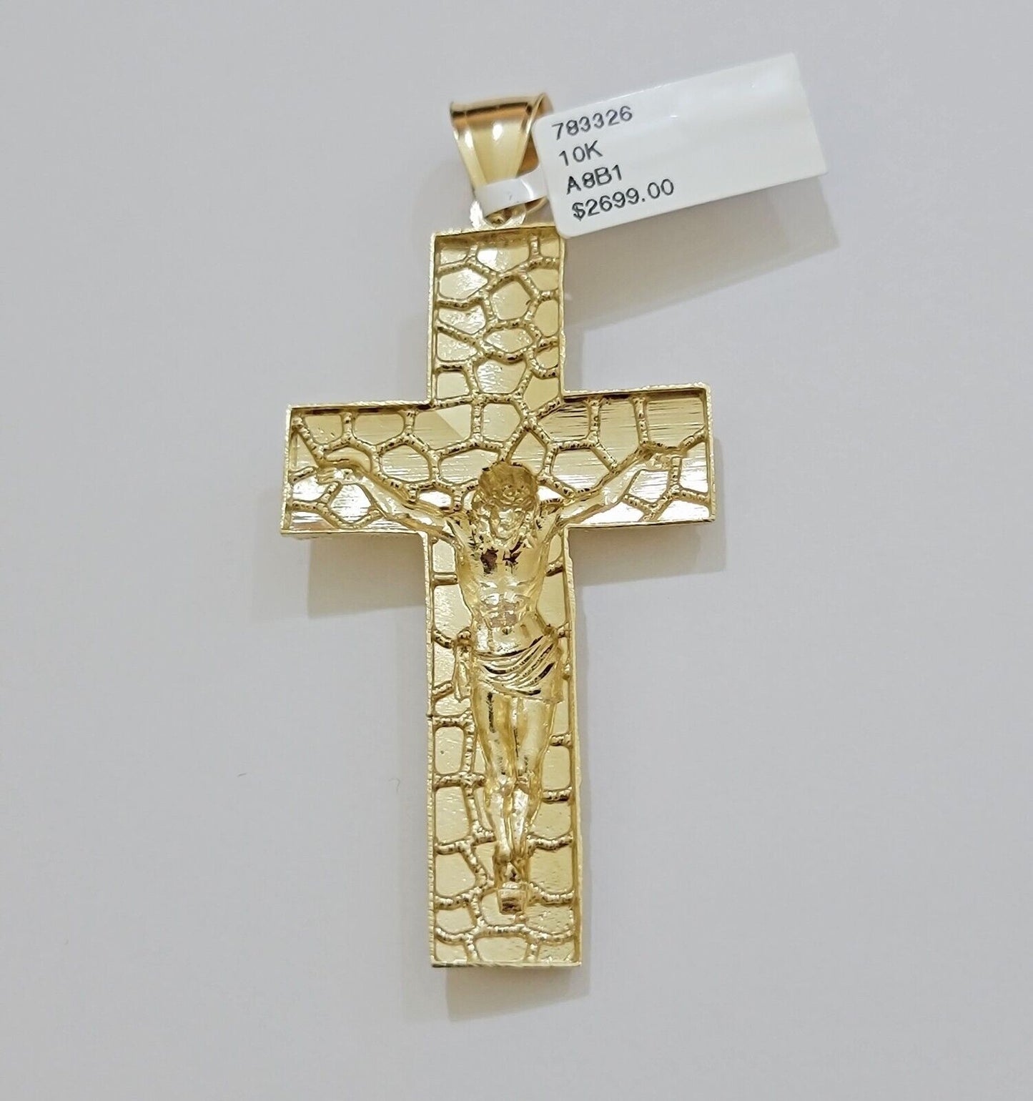 REAL 10k Gold Franco Necklace Nugget Charm Cross Pendant SET 26 Inch 3mm Chain