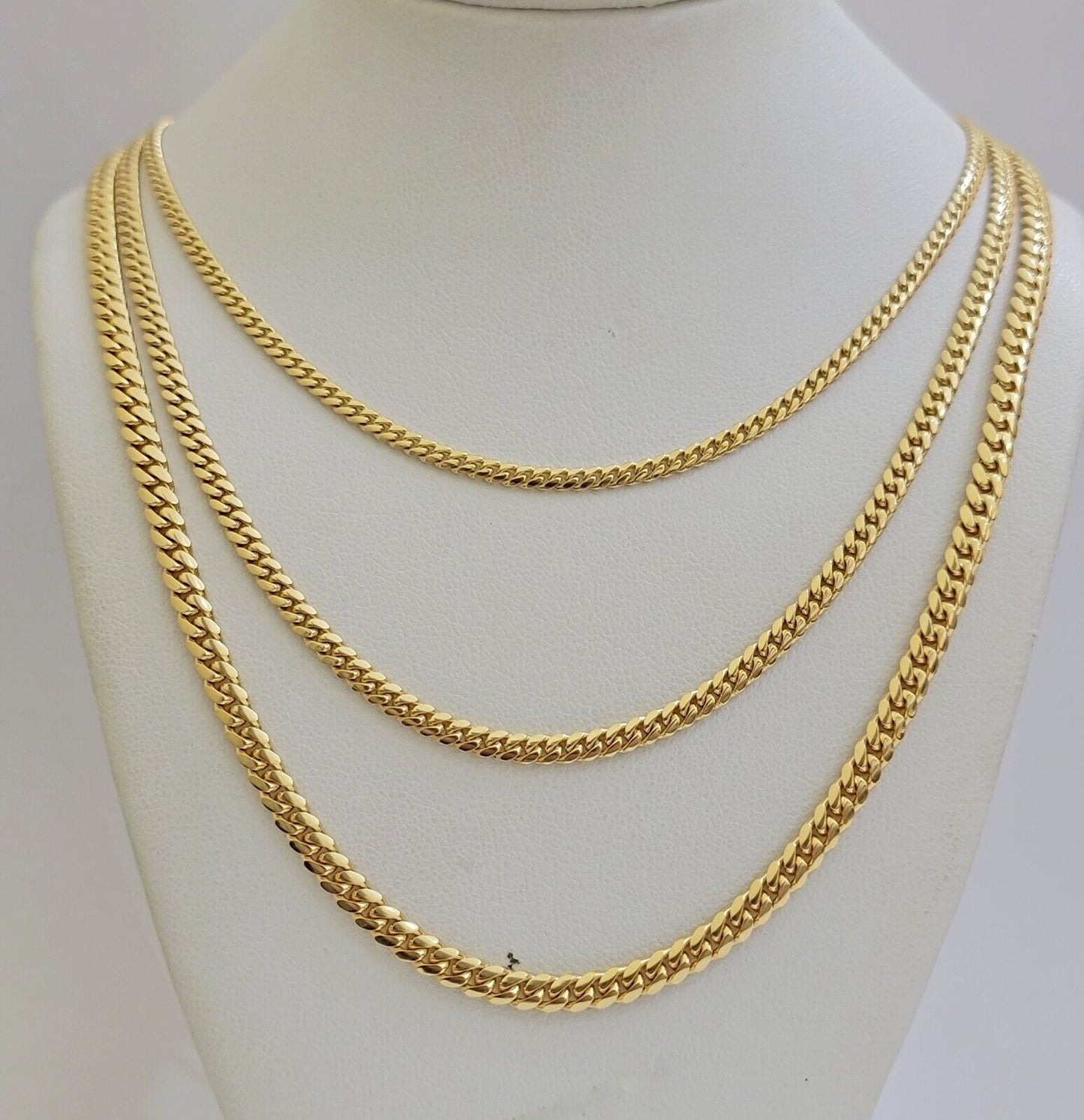 Real 18k Gold Chain Necklace Miami Cuban Link 2.5-4mm 18-26 Inch SOLID Men Women