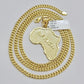 Real 10k Gold Miami Cuban Link Chain Necklace 4mm Africa Continent Charm Pendant