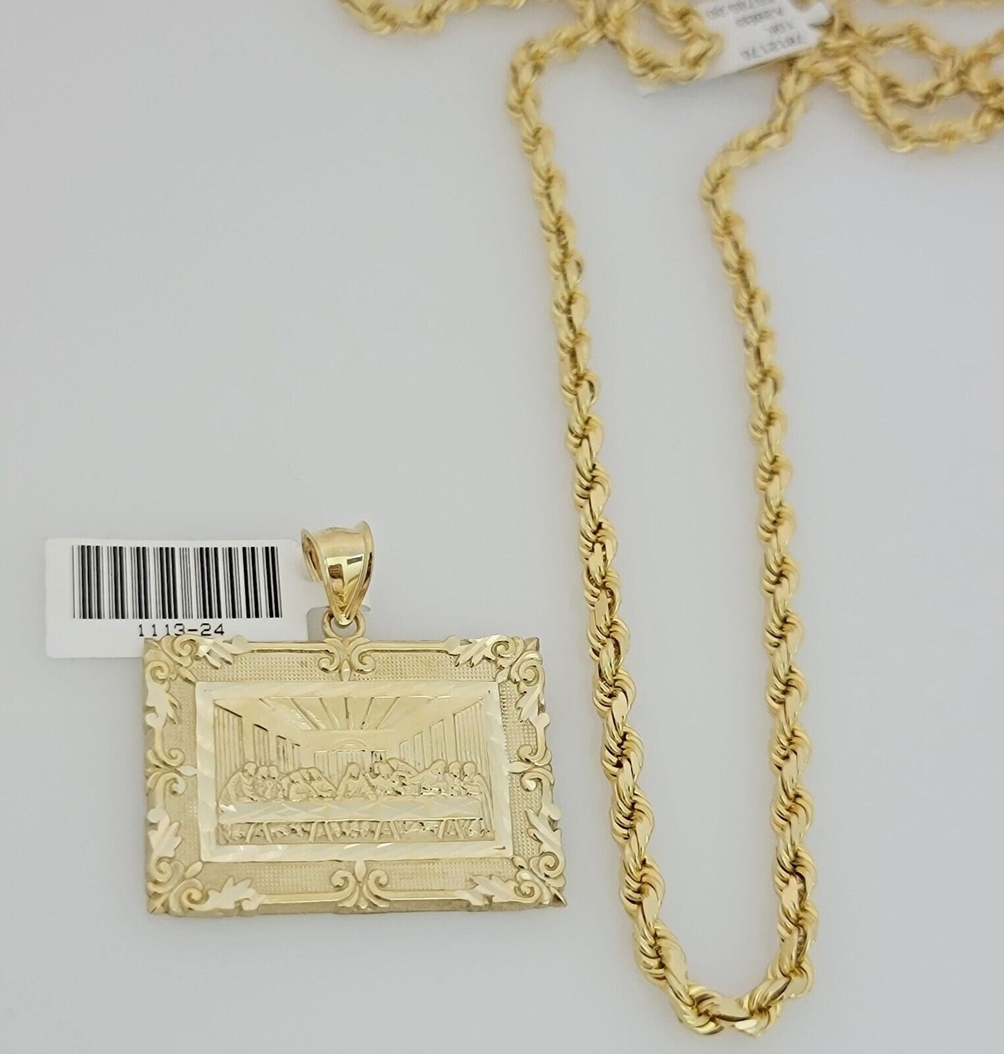 Real 10k Gold Chain Solid Rope Necklace Pendant SET Last supper Charm 4mm 20-28"