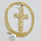 REAL 10k Gold Cross Pendant Franco Chain Necklace 24" Inch SET & Jesus Crucifix