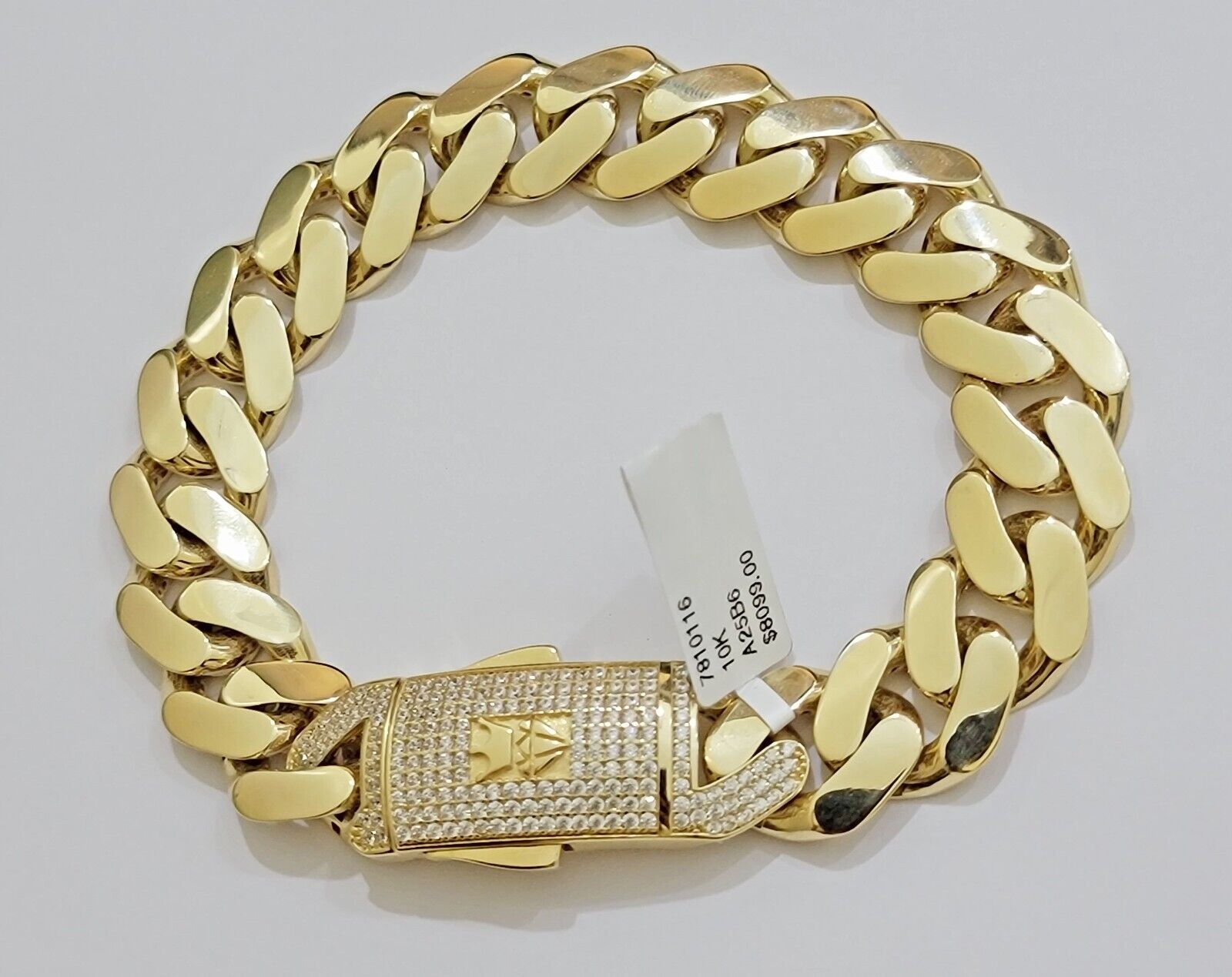 Real 10k Gold Bracelet Mens 9 inch 15mm Royal Cuban Link 10kt Yellow Gd CZ Lock