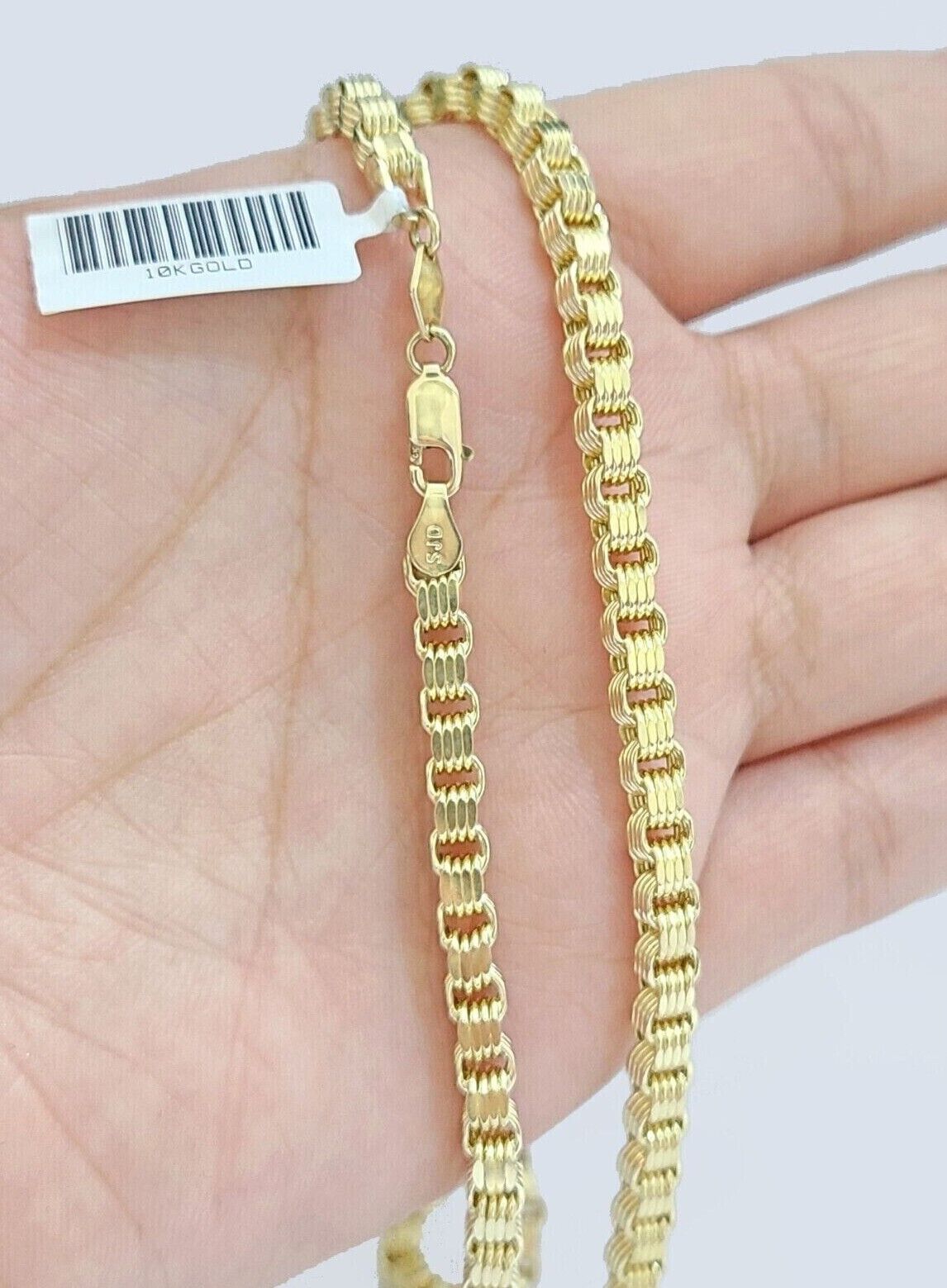 Real 10K Yellow Gold Box Byzantine Chain 4mm Necklace 18-30'' Inch Lobster Lock